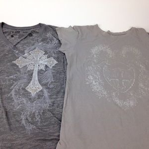 Lot of 2 LOL Vintage gray tee shirts Sz L cross